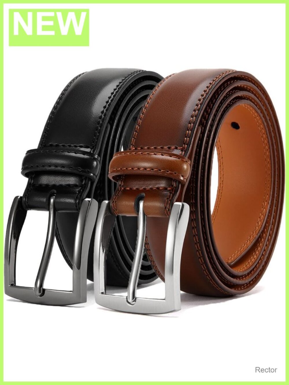 Genuine Leather Dress Belt 1.32" Wide 2 Pack Men's Classic Prong Buckle